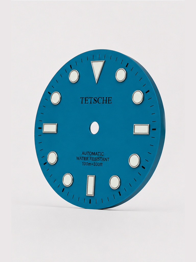 28.5 mm diameter
Applied hour markers
Date window at 3 o’clock
Sunburst finish
Designed for automatic watch builds