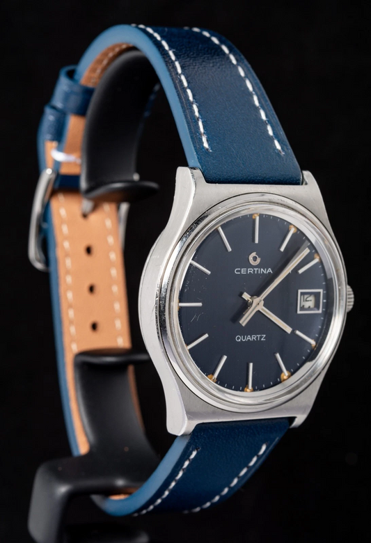 Vintage Certina, Certina Quartz, blå Certina, schweizisk vintage ur, vintage quartz ur, Certina blue dial.