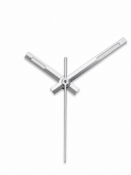 A clean and minimalist set of baton-style watch hands with a sharp, modern profile. The straight hour and minute hands create a simple, balanced appearance, while the slim seconds hand keeps the design refined and uncluttered.

A versatile choice for classic, dress and modern watch builds.

**Details**

* Hour, minute and seconds hand set
* Baton-style design
* Silver-tone finish
* Luminous-style inserts
* Designed for automatic watch builds
