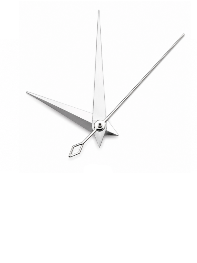 An elegant set of sharply tapered watch hands with a refined, vintage-inspired character. The long, slender profile creates a sophisticated look, while the distinctive diamond-shaped detail on the seconds hand adds an extra touch of personality.

A perfect choice for dress, cocktail and vintage-inspired watch builds.

**Details**

* Hour, minute and seconds hand set
* Tapered dauphine-style design
* Diamond-detail seconds hand
* Silver-tone finish
* Designed for automatic watch builds
