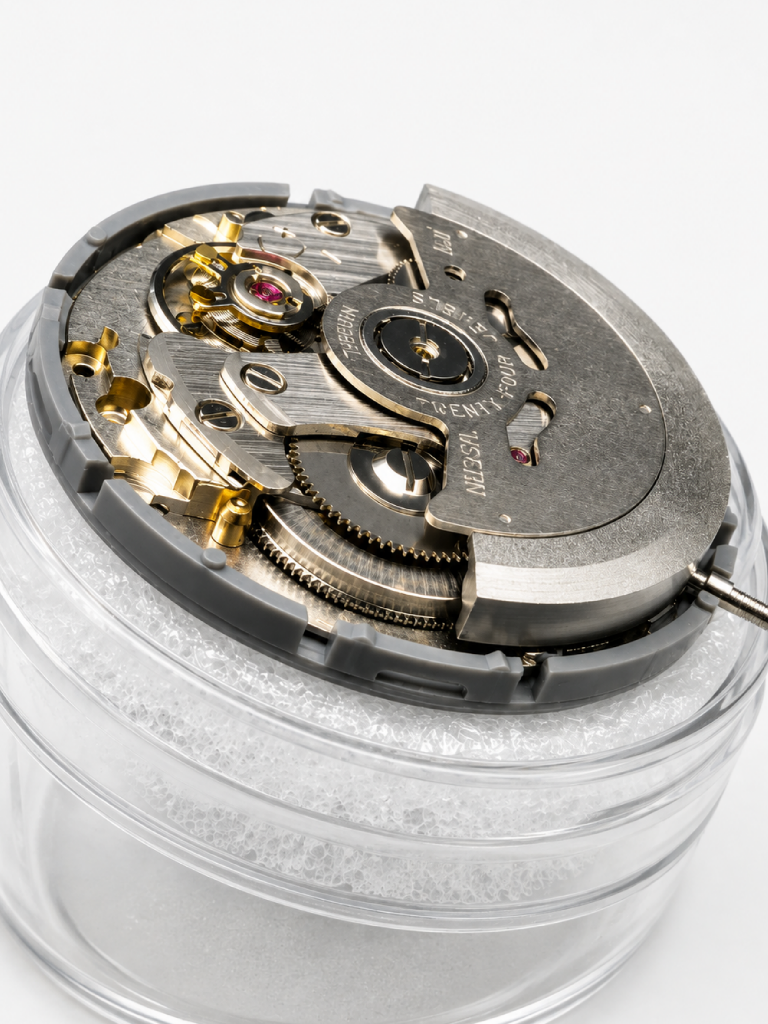 The NH35 is a reliable Japanese automatic movement, widely used and trusted by watchmakers and enthusiasts around the world.

Being automatic, the movement is powered by the motion of your wrist while you wear the watch. It can also be wound manually through the crown, so no battery is required.

It features a date function and hacking seconds - meaning the seconds hand stops when setting the time, allowing for more precise adjustment.

Known for its durability, reliability and easy maintenance, the NH35 is