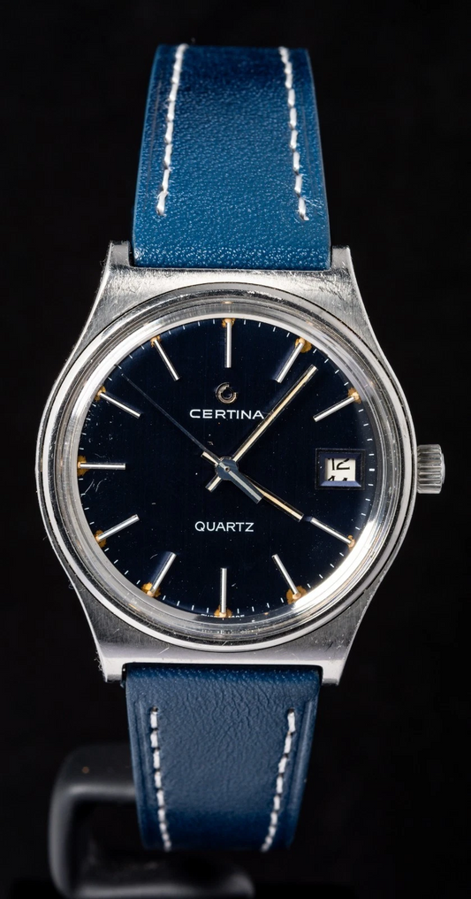 Vintage Certina, Certina Quartz, blå Certina, schweizisk vintage ur, vintage quartz ur, Certina blue dial.
