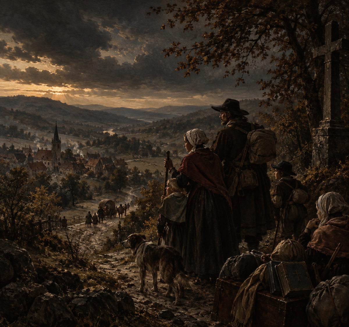 Historical depiction of the Tetsche family’s journey from Bohemia, part of the centuries-old heritage behind Tetsche Watches.